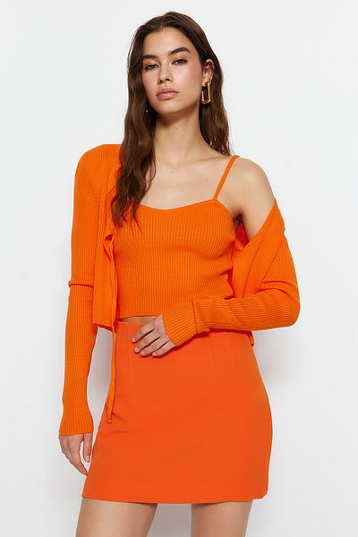 Trendyol Collection Помаранчева укорочена блузка Трикотажний комплект TWOSS21HI0002