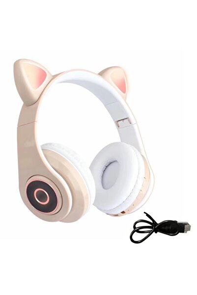 Torima Vzv-b39 Sevimli Led Kedi Kulak Bluetooth Kulaklık Bej
