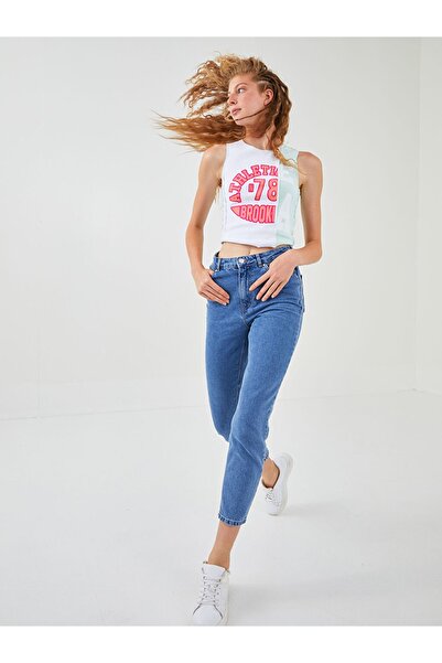 Geppetto Jessica Women's Blue Super High Waist Comfort Lycra Mom Jeans Pantalon Jeans