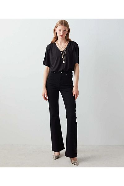 Geppetto Le Lis Women's High Waist Flare Leg Non-Fading Jeans Denim Trousers