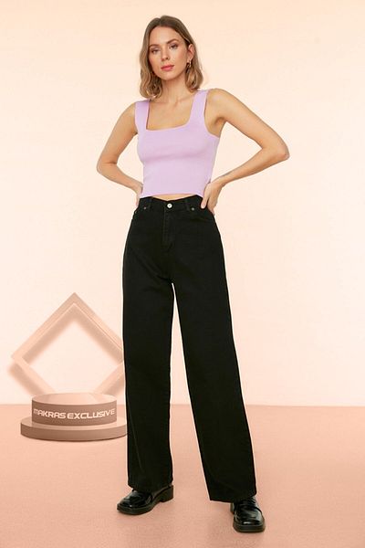 Geppetto Women's Casual Non-Fading Black Super High Waist 90's Wide Leg Comfort Lycra Palazzo Jeans