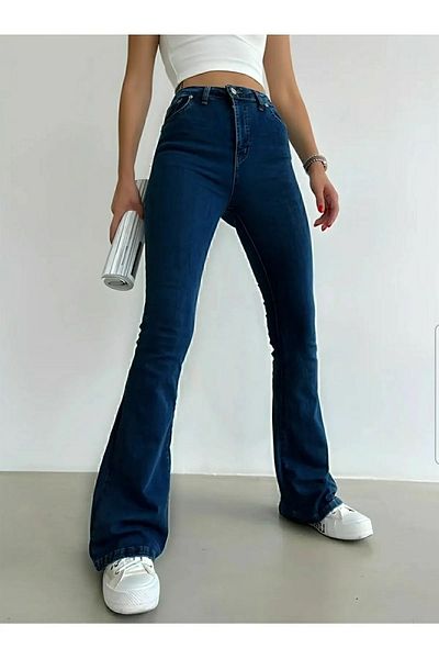 Geppetto Tommy Women's Navy Blue Super High Waist Lycra Flare Spanish Denim Trousers Jeans