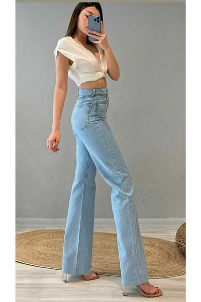 Geppetto Blue Snow Washing Talie înaltă, picior lejer, blugi din denim Jean- picior lat