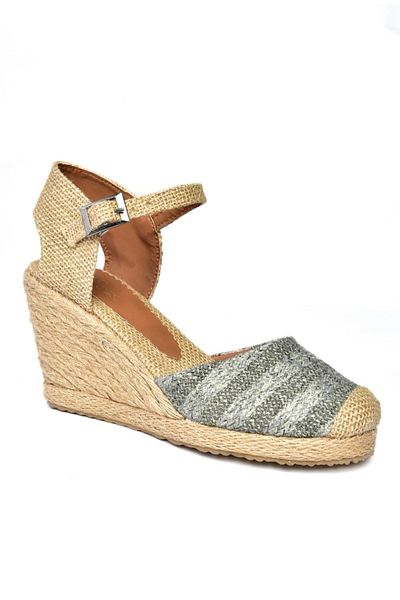 Fox Shoes P241612017 Gray Straw Wedge Heeled Women's Shoes