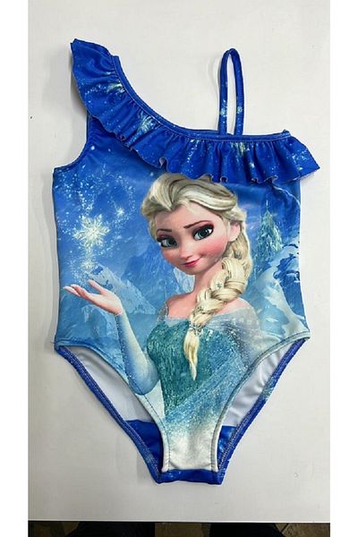 BEBEĞİME ÇORAP Costum de baie pentru fete cu volan albastru cu imprimeu Elsa