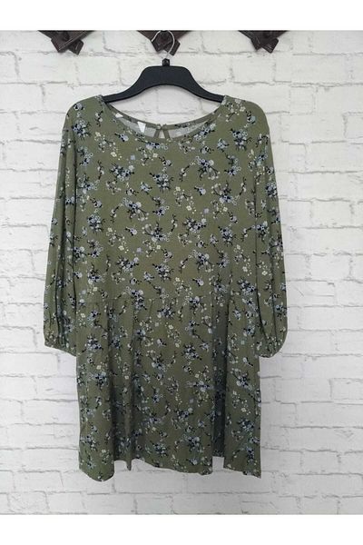 anne moda ankara Βισκόζη, λύκρα, λεπτό, λουλουδάτο, αδιάβροχο, μανίκια τριών τετάρτων, μίνι φόρεμα ή τουνίκ