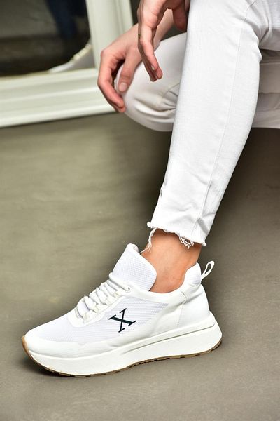 Fox Shoes P848531504 Pantofi sport de damă din țesătură alb/maro