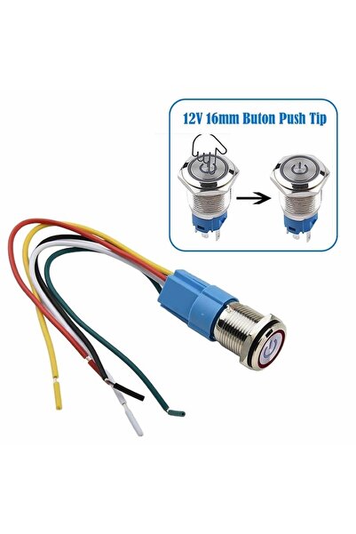 Alkatronik 16mm Ledli Kablolu Push Tip Metal Button 12v 16mm 1no 1nc Spdt On ...