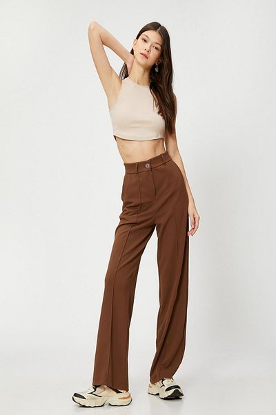Koton Fabric Trousers Straight Leg Ribbed Pocket Detailed Buttoned