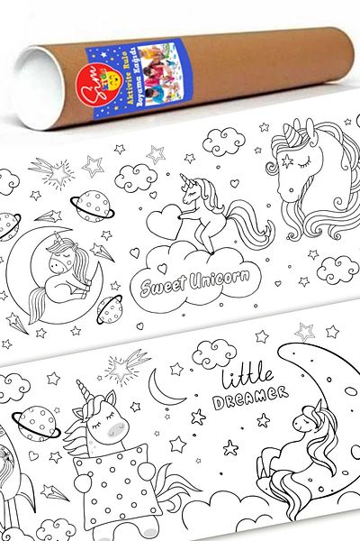 Sim Tasarım Sim Kids Unicorn Activity Coloring Paper 60cm X 2.5 Meters