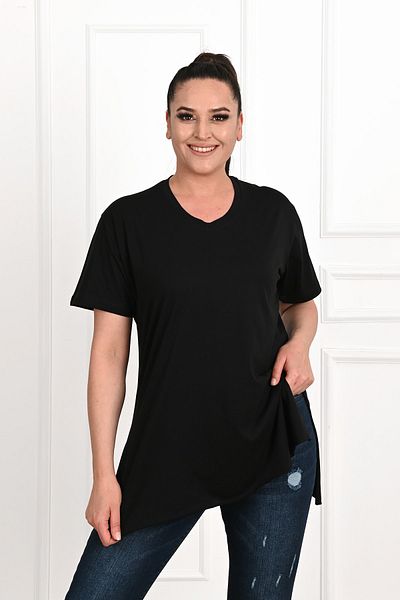 Koza Butik V-Neck Slit Large Size Women's T-shirt - 1199-22