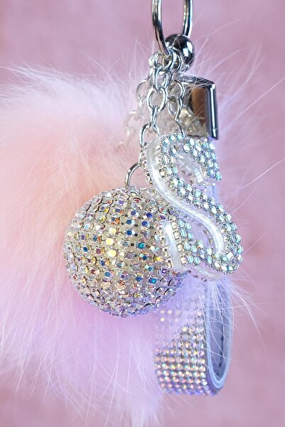 TASARIM ARABAM ATİKE ELİF AKIN Gümüş Taşlı & Logosuz Anahtarlık & Tilki Tüyü ...