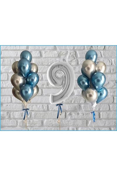SURPRISE PARTY STORE 9 Years Silver Balloon and Chrome Balloon Set