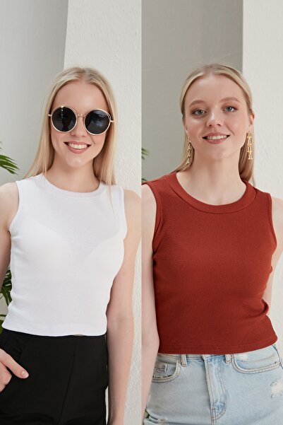 CATSPY Дамска бяла теракотена халтер яка с къс от 2 части