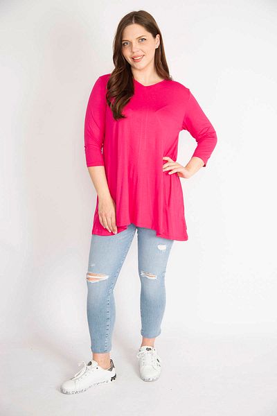 Şans Women's Fujya Large Size V-Neck Capri Sleeve Tunic 65n36342