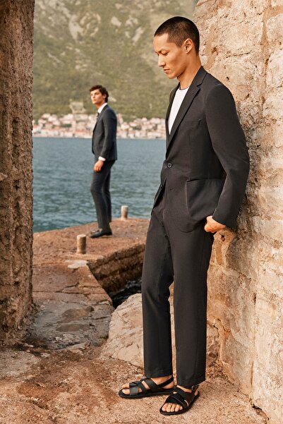 ALTINYILDIZ CLASSICS Чоловічий темно-синій костюм Slim Fit з вузьким кроєм, монокомірцем і смужками