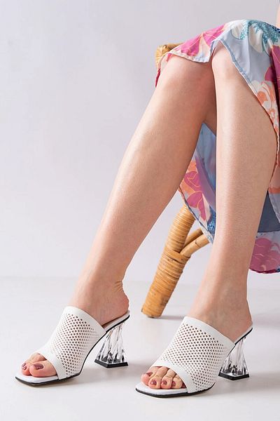 BOUIS Tricotaje de damă, albe, zilnice, confortabile, transparente, cu toc, papuci de seară eleganti