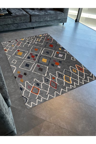 Rugs Modern Halı سجادة ميرا رمادية منقوشة هندسية متعددة الألوان منسوجة متعددة...