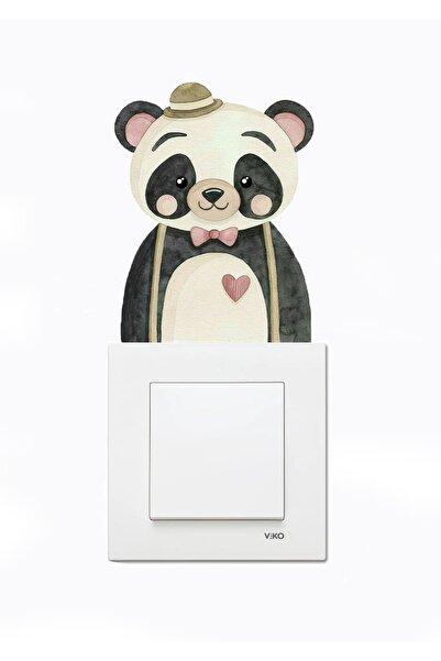 WALLHUMAN Priz- Papyonlu Panda Çocuk Odası Stickerı