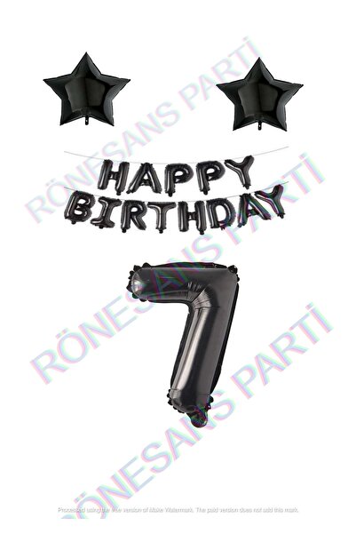 RÖNESANS PARTİ Happy Birthday Black Color Foil Balloon Star Foil And Number S...