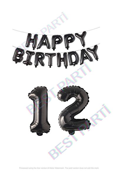 BEST PARTİ DOĞUM GÜNÜ PARTİ SÜSLERİ Happy Birthday Black Color Foil Balloon a...