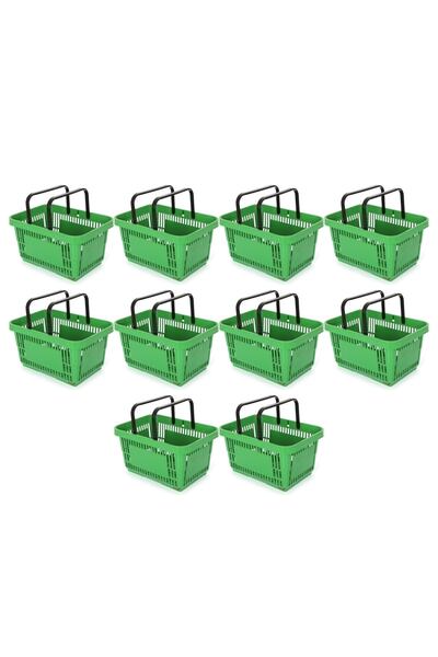 Smartad 22 Lt Plastic Market Hand Basket (Pack of 10) Green 22Ltspt2021