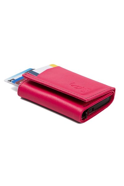 AVCA Women's Vegan Leather Black Cash Money Compartment Sliding Mechanism Wallet Card Holder