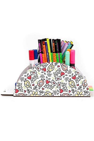 kutuTR Wooden Vip Student Series Rainbow Ruled Desktop Pen Holder Organizer for Kids Assembled Boxed