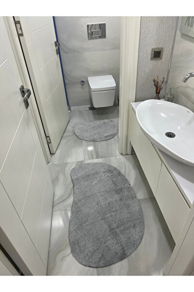 Shal&Shal Laser Cut 2-Piece Bath Mat Light Gray Plush Carpet Curve Model