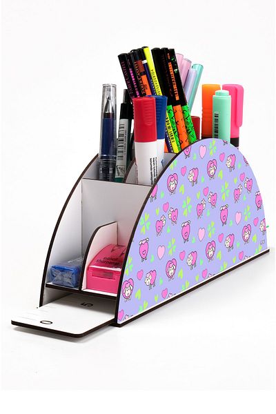 kutuTR Wooden Vip Mini Animals Rainbow Ruled Desktop Pen Holder Organizer with Assembled Box