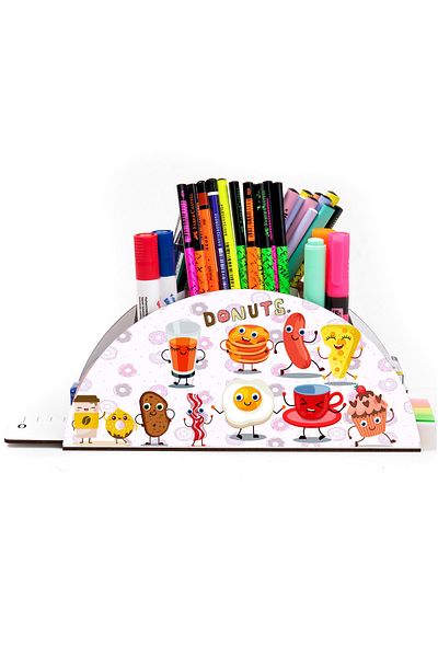 kutuTR Wooden Vip Donut Series Rainbow Ruled Desktop Pen Holder Organizer for Kids Assembled Boxed