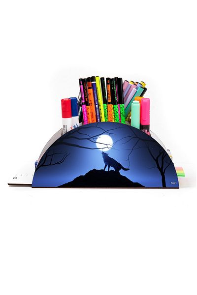 kutuTR Wooden Vip Predator Animals Desktop Pen Holder Organizer with Rainbow Ruler Assembled Box