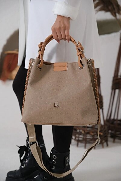 Just Polo Mink Colored Women's Handbag - Multi-Eye Pattern, Magnetic Snap Clo...