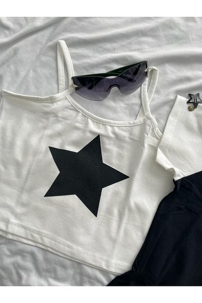 Planet Butik White Crop with Star Strap