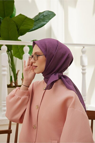 Şalland Plain Silk Viscose Scarf Series Eggplant Purple