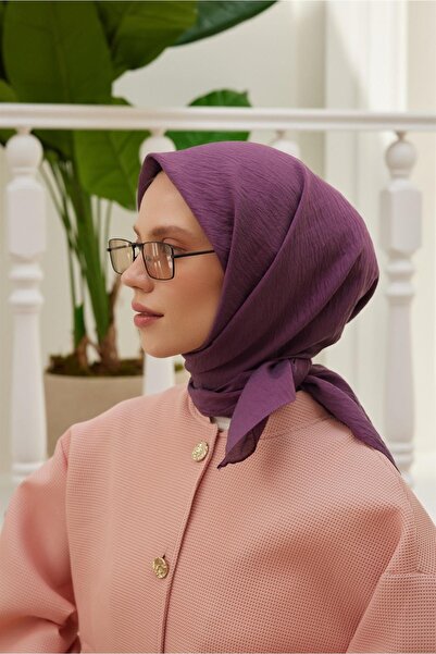 Şalland Plain Silk Viscose Scarf Series Eggplant Purple
