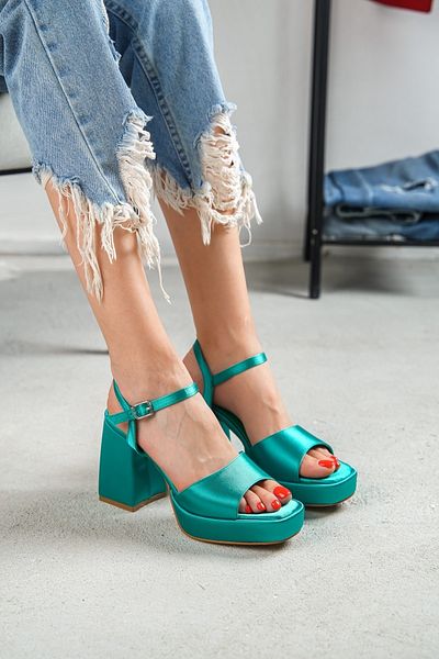 DİVOLYA Fell Green Satin Platform Heeled Casual Shoes
