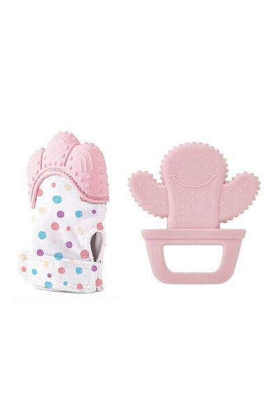 Babyjem 2-Piece Teeth Scratching Set Teether Glove Teether Cactus Pink