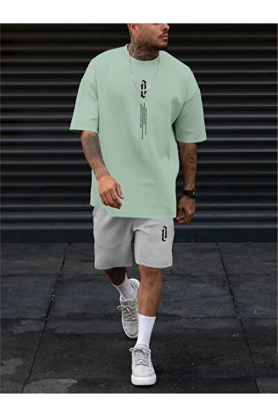 ORLONTEX Σετ T-Shirt Ανδρικό Σορτς Πράσινο Πράσινο Κάθετη εμπριμέ Oversize