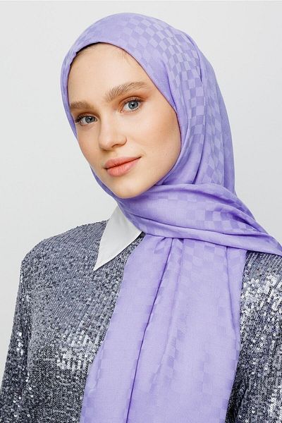 Mooncorn Λιλά Τετράγωνο Σχέδιο Βαμβακερό Σάλι Ζακάρ