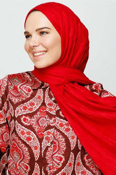 Mooncorn Red Pleated Bamboo Shawl