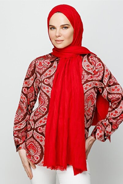 Mooncorn Red Pleated Bamboo Shawl