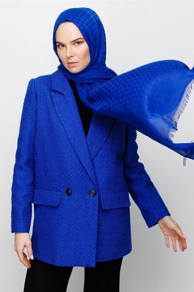 Mooncorn Saks Mavi Prizma Desen Pamuk Jakar Şal