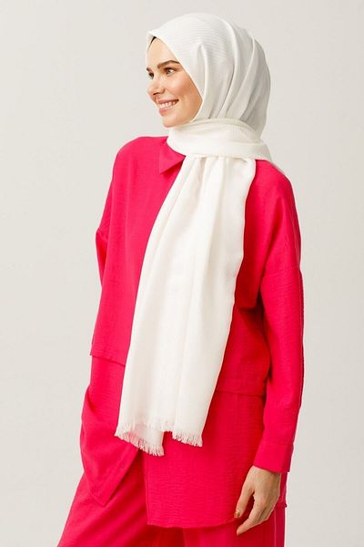 Mooncorn Ecru Striped Pattern Cotton Jacquard Shawl