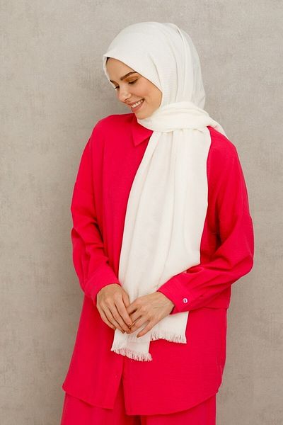 Mooncorn Ecru Striped Pattern Cotton Jacquard Shawl