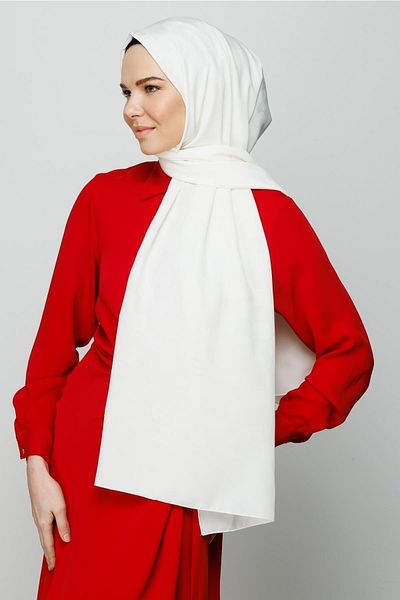 Mooncorn Ecru Checkerboard Pattern Silky Jacquard Shawl