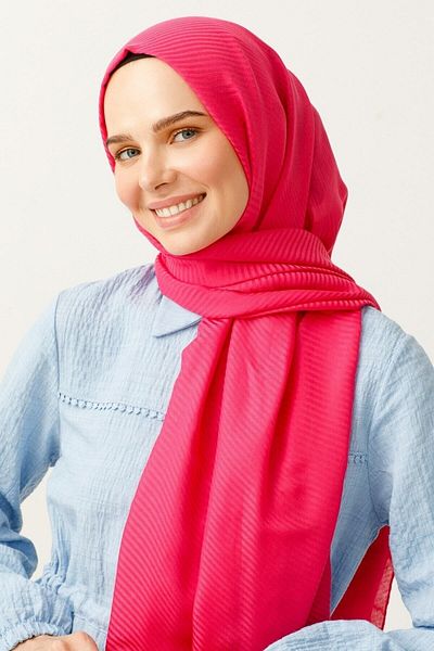 Mooncorn Şal jacquard din bumbac cu dungi fucsia