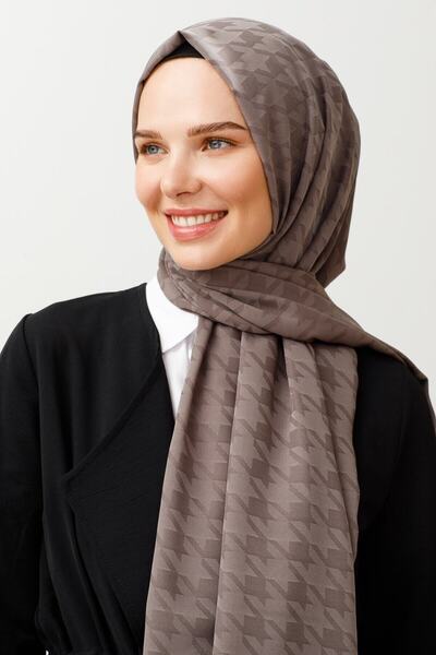 Mooncorn Gri Kazayağı Desen Ipeksi Jakar Şal