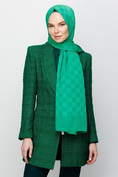 Mooncorn Μεταξένιο ζακάρ σάλι Benetton Green Checkerboard