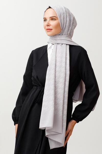 Mooncorn Silver Houndstooth Pattern Silky Jacquard Shawl